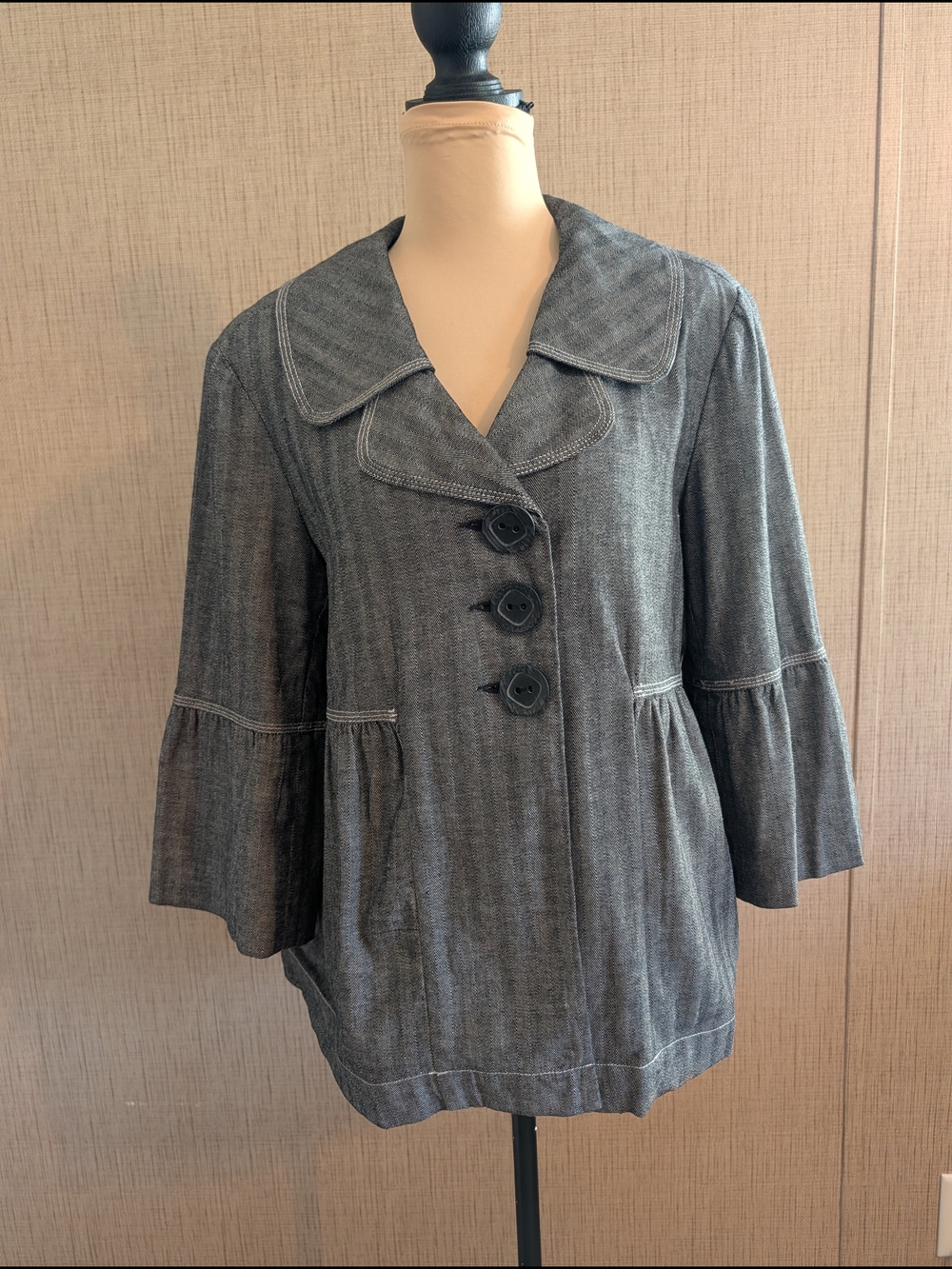 Robert Louis Gray Pea Coat with Flared Sleeves